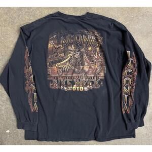 Laconia Bike Week 2019 Weirs Beach NH Long Sleeve Distressed Biker Grunge 2XL